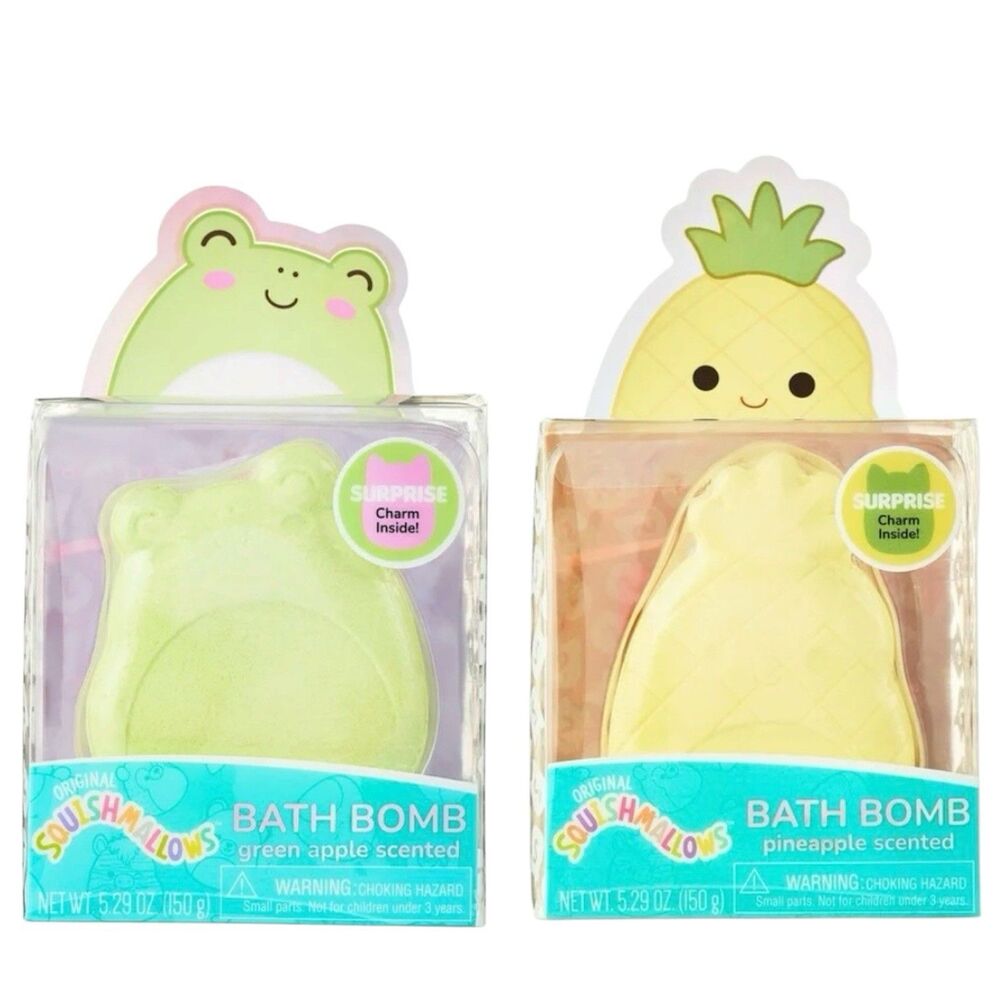 2x Squishmallows Bath Bomb Pineapple/Green Apple Scented w/Surprise Charm 5.29oz